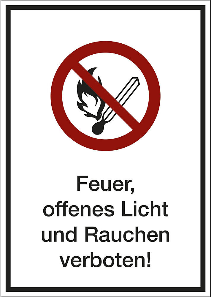 kaiserkraft Kombizusatzschild mit Text für Verbotszeichen, Feuer, offenes Licht und Rauchen verboten, VE 10 Stk, Kunststoff, LxHxT 210 x 297 x 1 mm