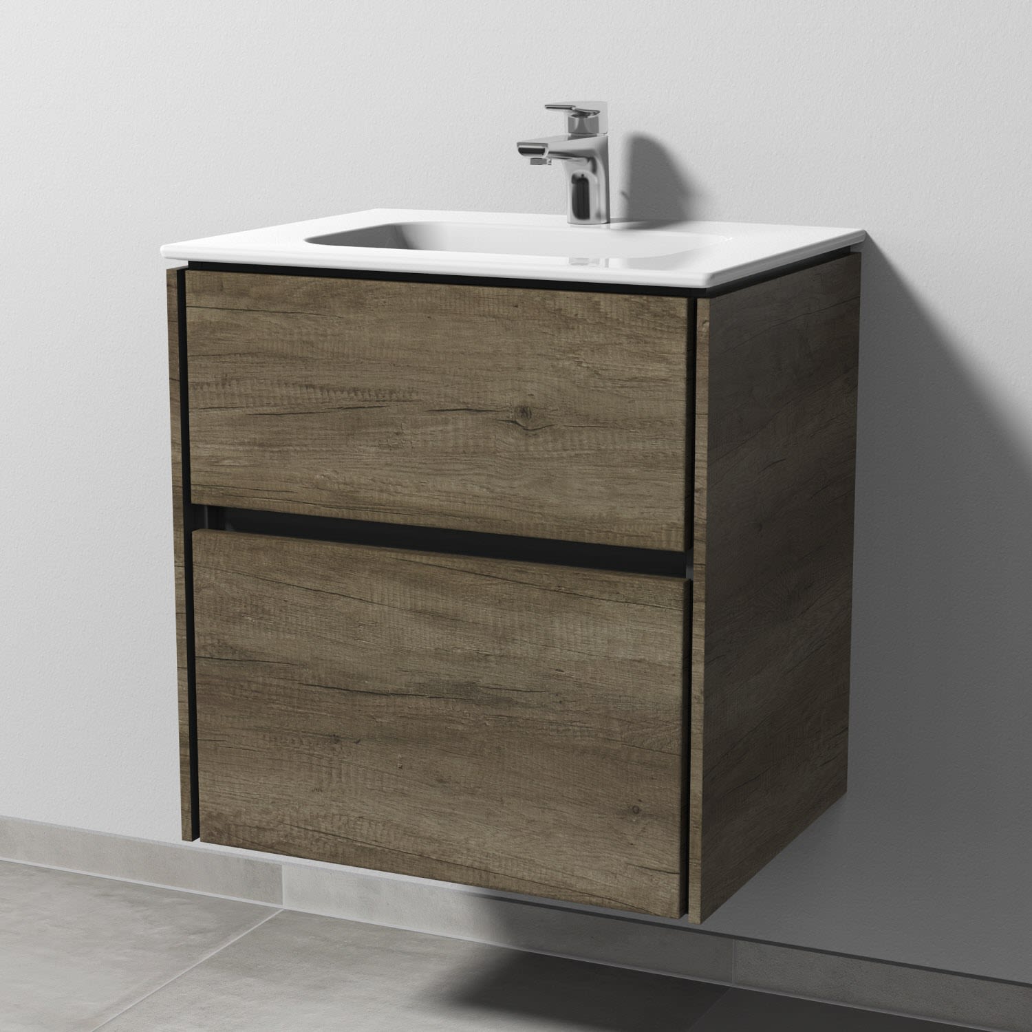 Sanipa Twiga Keramikwaschtisch Design 60 cm mit Unterschrank, 2 Auszüge