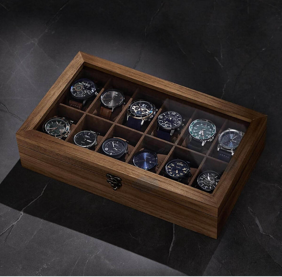 Ebern Designs Watch Box + Rustic Walnut 8.5cm H X 35cm W X 21cm D