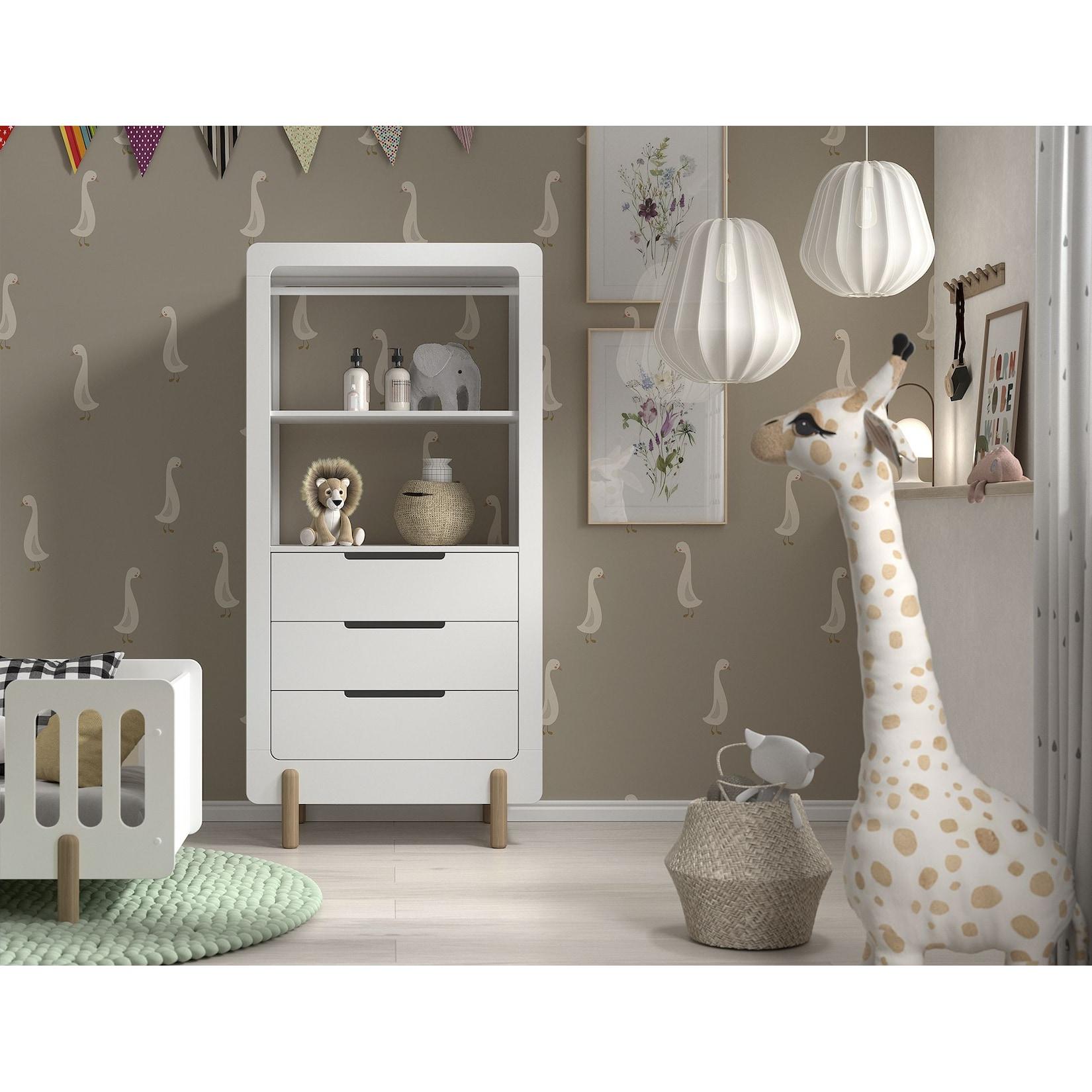 JAXX SMILE Regalschrank mit 3 Schubladen, Fachboden und Kleiderstange, Ausf. MDF weiß lackiert