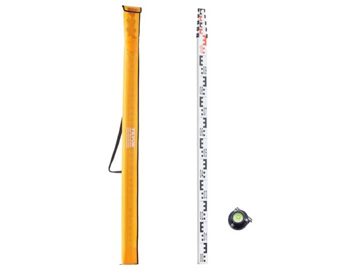 VEVOR Tige de mesure télescopique métrique 5 m\, mire télescopique de mesure double face en cm/mm règle en alliage d'aluminium avec niveau à bulle et sac de transport pour mesurer maisons\, murs\, sols