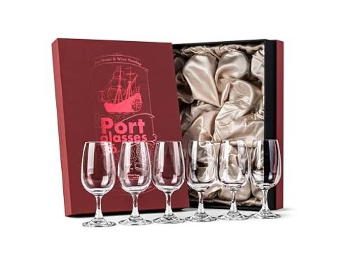 Kristall Port, Sherry und Dessertwein Gläser 6er Set Professionelle 200 ml Portweingläser mit Stiel für Verkostung und Nosing Aromatischen Likör Spülmaschinenfest Bleifrei Kristallglas