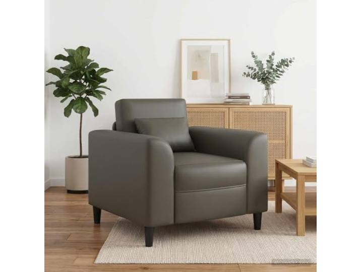 NLQMSU Sessel, Kunstleder, Grau, mit breiten Armlehnen, für Wohnzimmer Komfortable Schaumstoffpolsterung, robuster Sperrholzrahmen, einfache Reinigung durch Absaugen, moderner Stil