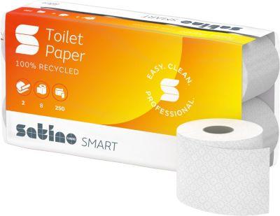 Satino Toilettenpapier Smart, 2-lagig, mit Prägung, L 27,5 m x B 94 mm, Recycling-Papier, weiß, 8 x 250 Blatt