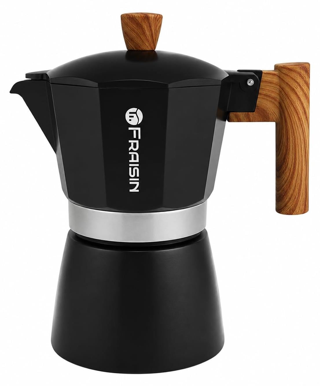 Dripio Moka Pot Espressokoker voor 3 kopjes, aluminium, zwart
