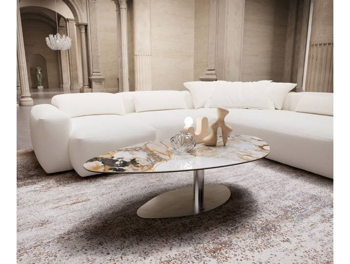 Couchtisch Edge Organisch 140x76 cm Keramik Patagonia Poliert Vibany Edelstahl gebürstet, Couchtische