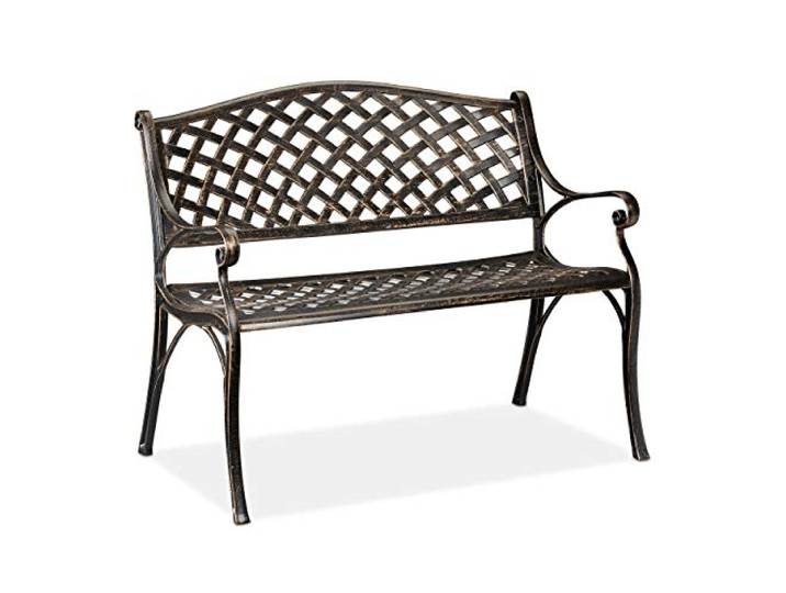 Relaxdays Gartenbank, Garten & Balkon, 2-Sitzer, antikes Design, Aluminium Sitzbank, HBT: 82x102x60 cm, schwarz-bronze