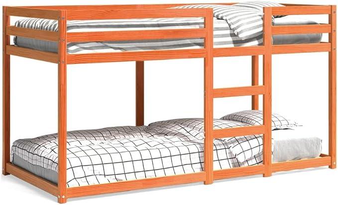 Etagenbett 90x200 cm Kinder Etagenbett Hochbett mit Leiter Hochbett Kinder Wachsbraun Massivholz Kiefer