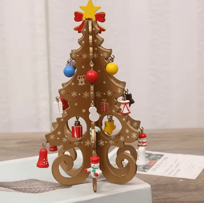 Inspire Picks Creative Wooden Christmas Tree Ornament Mini Holiday Desktop Decoration brown