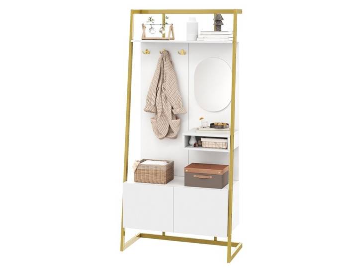 Meuble d'entrée 3-en-1: portant vêtements miroir banc et rangement chaussures design compact