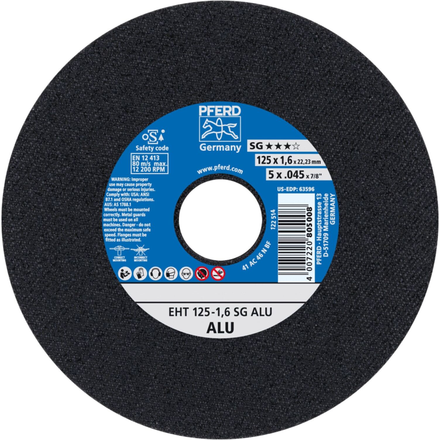 PFERD TOOLS Trennscheibe EHT 125x1,6x22,23 mm gerade Leistungslinie SG ALU für Alu (61341225)