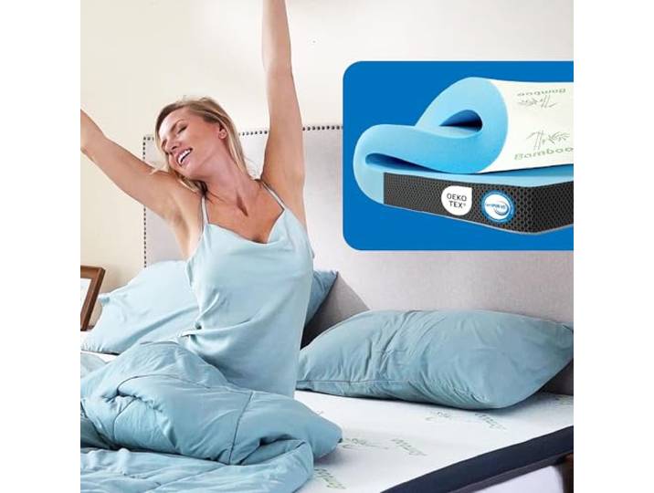 MKS Matratzentopper 220x200 Gel Topper H3 7cm Memory Foam Bambusbezug extragroß für breite Doppelbetten, ideal für Paare & unruhige Schläfer, rutschfeste Unterseite, für frische Nächte