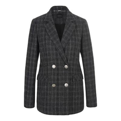 Jackenblazer MADELEINE "Blazer Klassischer Blazer mit silberfarbenen Knöpfen", Damen, Gr. 40, schwarz (schwarz, wollweiß), Obermaterial: 65% Polyester PES. 13% Viskose CV. 9% Polyacryl PAN. 6% Polyamid PA. 4% Baumwolle CO., Modern, Blazer