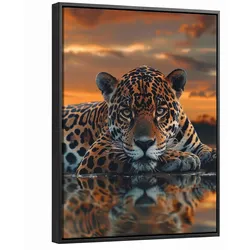 LEINWAND Bilder mit Rahmen - Natur - Leopard - Tier - Sonnenuntergang - Modern - 30x40
