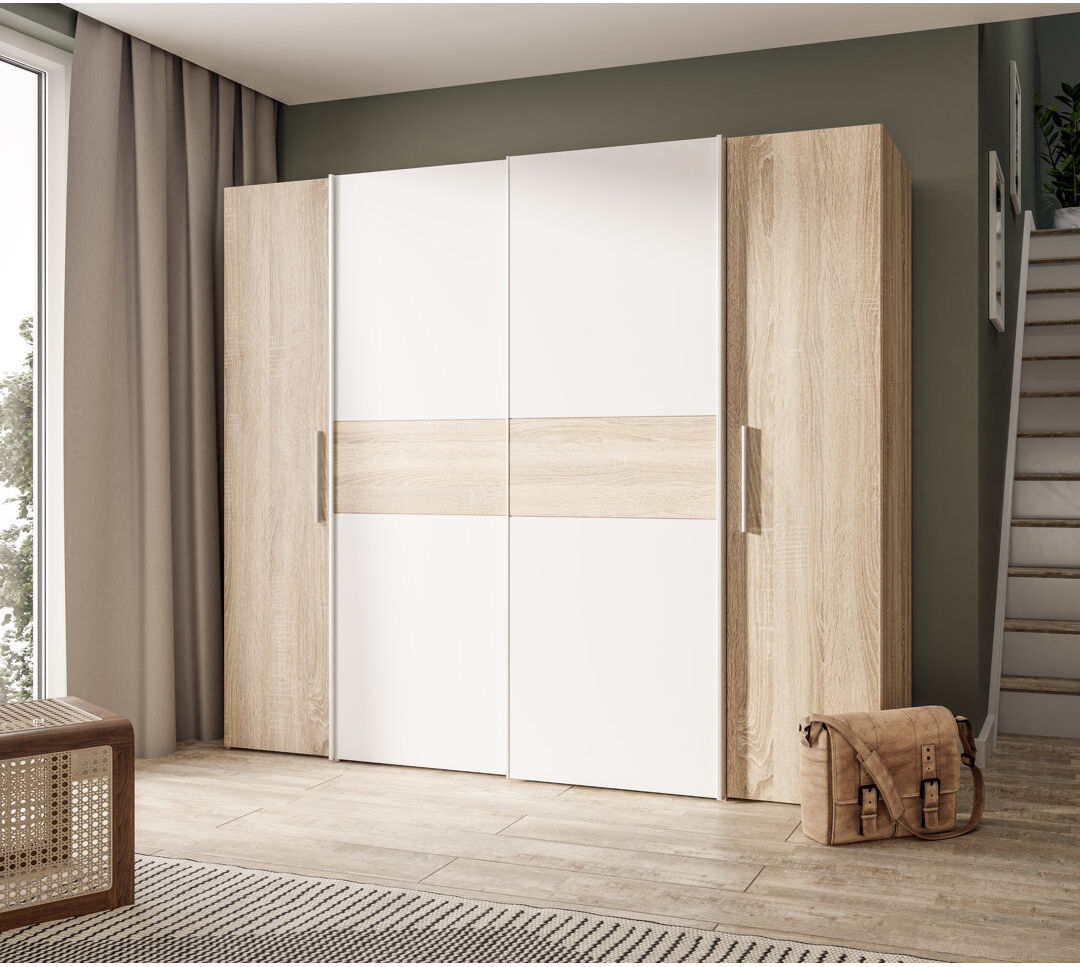 Latitude Run Koran 4 Door Wardrobe Sonoma Oak/White
