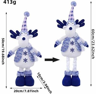 Inspire Select Nordic Blue Christmas Plush Hanging Dolls Stretchy Santa, Reindeer & Snowman Tree Ornaments reindeer