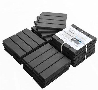 Clihome "12""x12"" Square Composite Decking Tiles, Patio Interlocking Deck Tiles(Dark Gray, Pack of 36)"