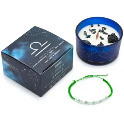 Zodiac Crystal Candle with Gemstone Bracelet - Libra