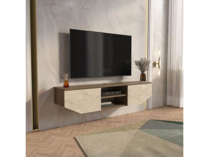 DECOROTIKA Hera Hängendes TV-Board Walnuss & Travertin Wandmontage