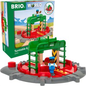 BRIO Spielzeugeisenbahn-Zubehör World 33476, Lok-Drehscheibe mit Kontrollbrücke und Figur, Kunststoff