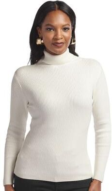 Masseys Ribbed Long Sleeve Turtleneck (Size 2X) Ivory, Nylon,Viscose