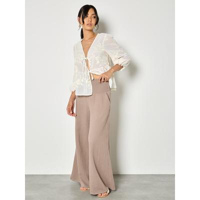 Palazzohose APRICOT "Weite Hose", Damen, Gr. L (40), N-Gr, braun, gewebt, Obermaterial: 100% Baumwolle CO., uni, Hosen Palazzohose, mit Struktur
