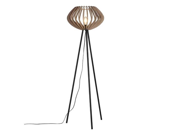 Lampadaire trépied en bois et métal noir H.152 cm