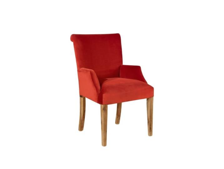 Fauteuil de table style moderne en bois et velours taupe