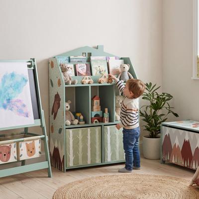 Homcom Qaba Kids Bookshelf with Toy Storage, Book Display, Shelves & Fabric Drawers, Toy Organizer, Green