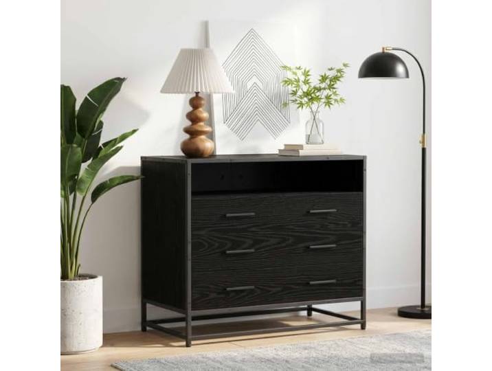 ZXQVLMRS Schubladenschrank mit 3 Schubladen, Wandmontage, Holzwerkstoff in Schwarz Eichen-Optik, 70 x 41 x 70 cm, minimalistisches Sideboard