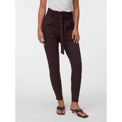 Paperbag-Hose VERO MODA "VMEVA HR LOOSE PAPERBAG PANT GA NOOS", Damen, Gr. S, Länge 32, braun (chocolate torte), Milano Rib, Obermaterial: 65% Viskose, 30% Polyamid, 5% Elasthan, unifarben, loose fit knöchellang, Hosen Paperbag-Hose, Viskosemischung