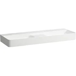 Doppelwaschtisch VAL 420x12000x155x155 1 Hahnloch je Becken mit Überlauf semi-trockener Bereich zwischen den Becken weiß