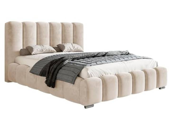 Emporius Polsterbett 140x200cm Pearl - Doppelbett mit Bettkasten, Schlafzimmerbett, Hersteller Möbel, Schlafzimmer - Velvet (Beige - Amor Velvet 4304)