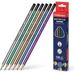 12 Graphitbleistifte Härtegrad HB mit Radiergummi Metallic Bleistift Büro Schule