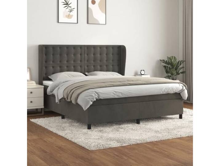 Samt Boxspringbett mit Taschenfederkernmatratze höhenverstellbares Kopfteil Boxspringbett mit Matratze Dunkelgrau 180x200 Samt Bett mit Kopfteil verstellbar Taschenfederkern Topper Luxus Doppelbett