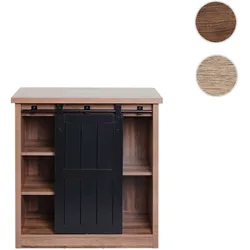 Kommode HWC-K75, Schrank Regal, Schiebetüre 5 Staufächer, Holz-Optik Industrial Metall 84x80x40cm ~ braun