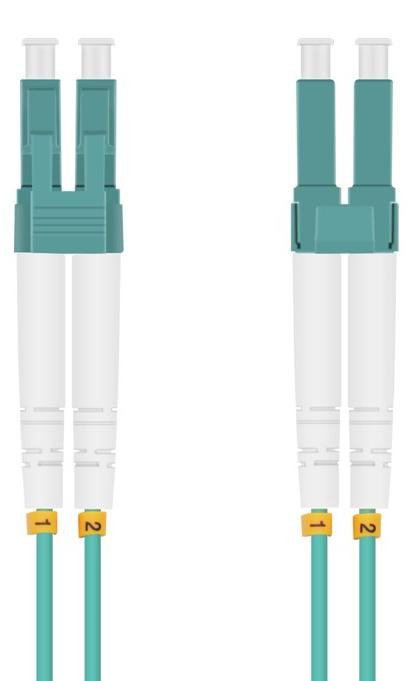 Helos vezeloptische patchkabel LC/LC duplex, 50/125µm OM3, blauw, 2,0 meter