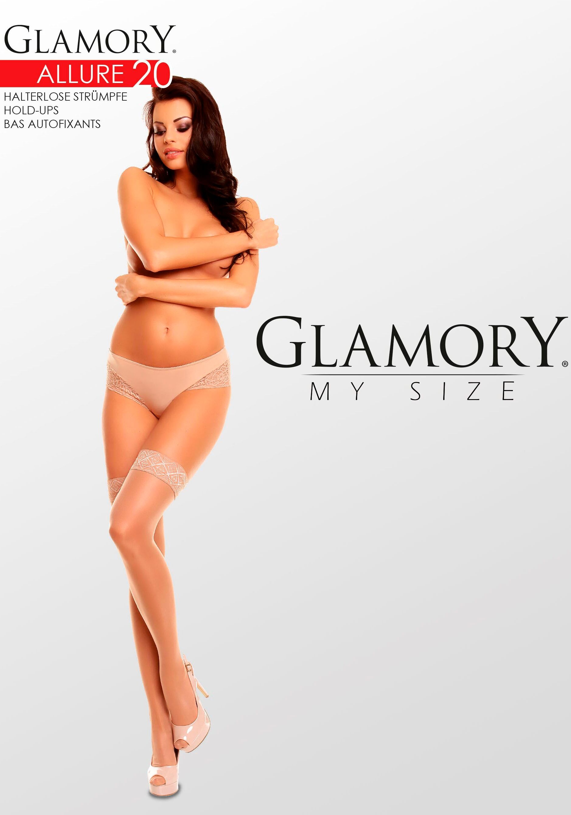Halterlose Feinstrümpfe GLAMORY "Allure", Damen, Gr. 40-42, schwarz, Materialmix, unifarben, Socken Halterlose Feinstrümpfe, bis Grösse 60/62, Plus Size schwarz 40-42