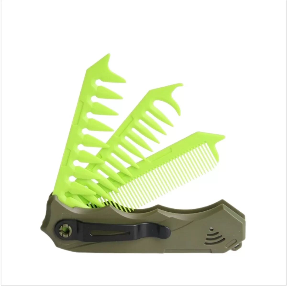 INF Peigne de voyage pliable 3-en-1 compatible with portable Dual-Tooth, fine and wide tooth styling comb for beard and hair Vert