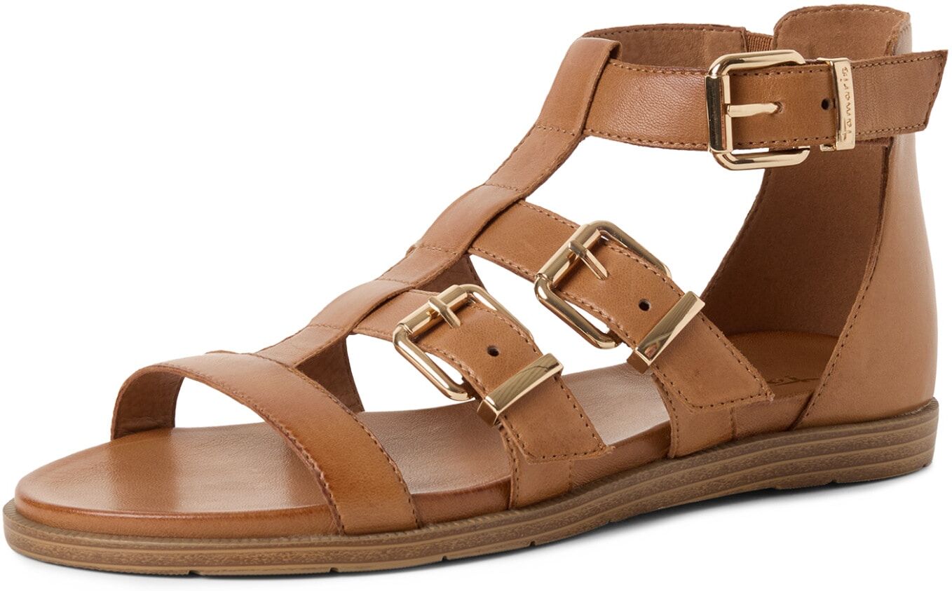 Sandalette TAMARIS, Damen, Gr. 38, Synthetik Textil, cognac, Leder, unifarben, Schuhe Sandalette, Riemchensandale, Schaftsandale mit geschlossener Ferse