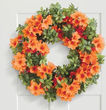 "Azalea Wreath, 26"" - Orange - Grandin Road"