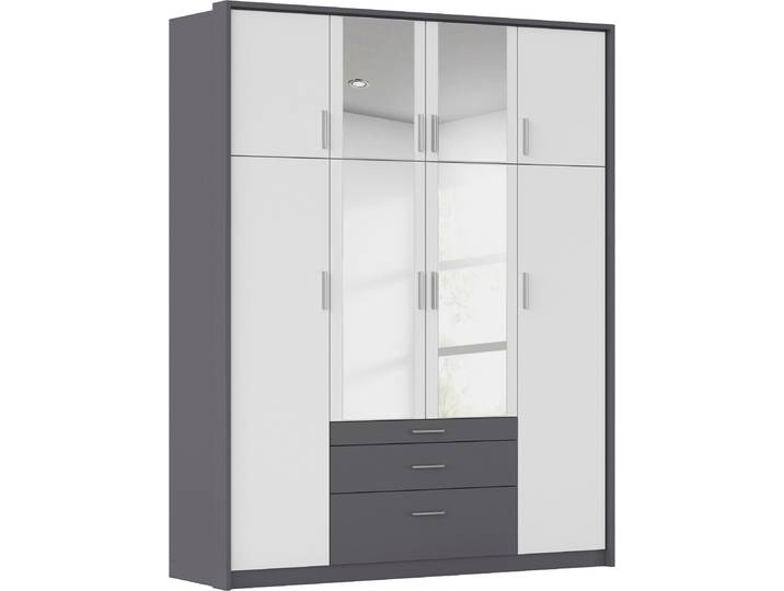Kleiderschrank RAUCH Schrank Drehtürenschrank Garderobe Ankleide Schlafzimmer HILDESHEIM , weiss (graumetallic, alpinweiß), B:185cm H:231cm T:58cm, Holzwerkstoff, Schränke, Kleiderschrank, oberste Schublade mit praktischer Facheinteilung MADE IN GERMANY