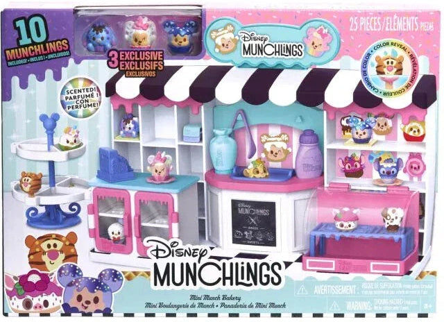 Munchlings Mini Munch Bakery Playset - 25-Piece Kids' Toy Set with Refrigerator, Bakery Display Cases & 10 Disney Munchlings Mini Figures