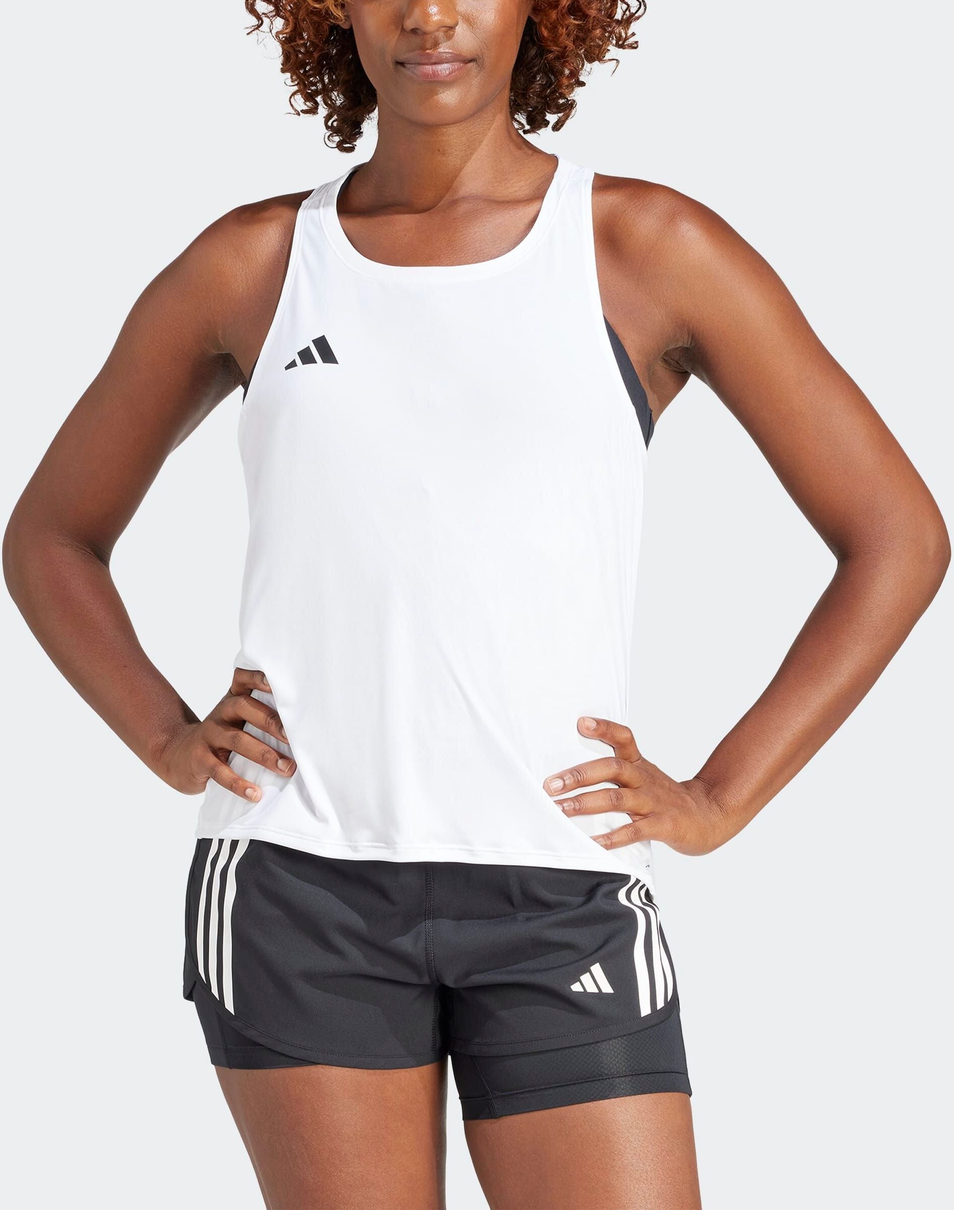 Lauftop ADIDAS PERFORMANCE "ADIZERO ESSENTIALS RUNNING", Damen, Gr. XS, weiss (weiß), Obermaterial: 100% Polyester, Rundhals, Tops Lauftop weiß XS