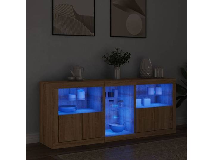 Buffet - - Bahut - Bois ingénierie - Chêne sonoma - LED - 162x37x67 cm 229lbu17m