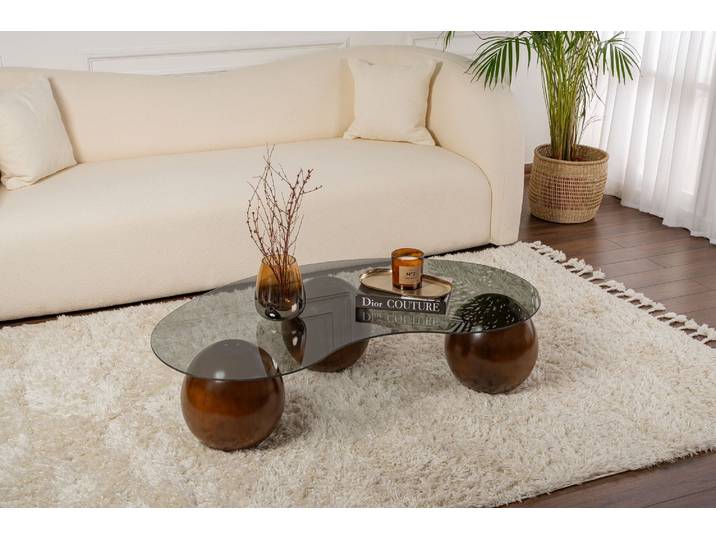 Couchtisch Belaro - mit geschwungener Glasplatte - Walnuss - Luxusbetten24