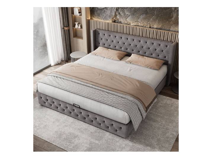 OKWISH Polsterbett Doppelbett Stauraumbett (Hydraulisch anhebbarer Bettstauraum)