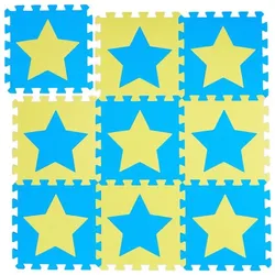 Relaxdays 27 x Puzzlematte Sterne blau-gelb Blau,Gelb