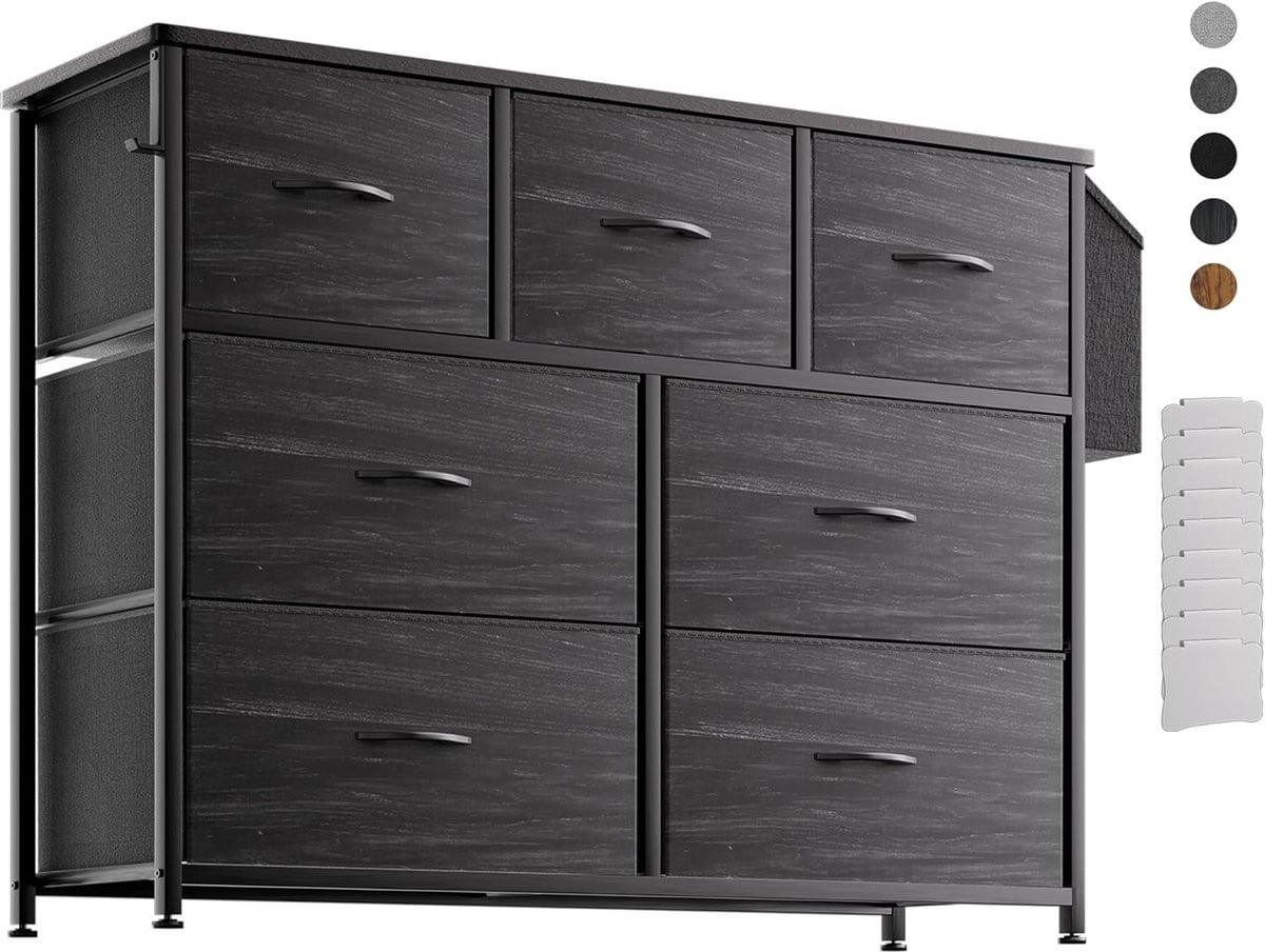 Stoffen Ladekast Commode Houtskoolzwart - Breedte: 100 cm
