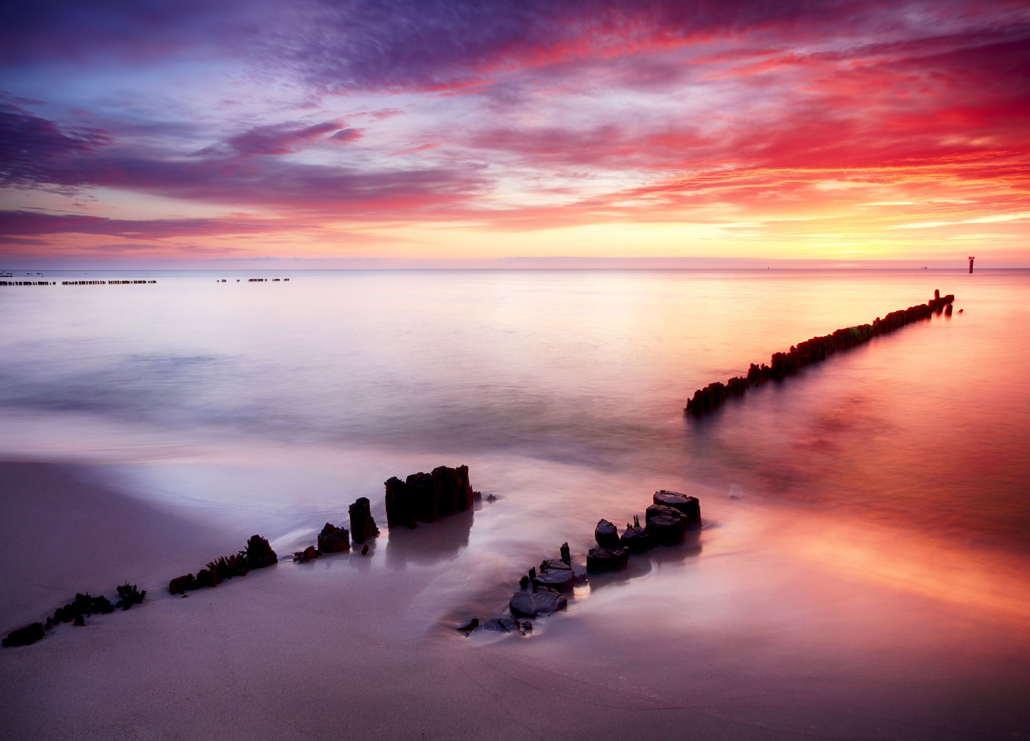 Fototapete PAPERMOON "Ocean Beach at Sunset", bunt, B:1,5m L:1,11m, Vlies, Tapeten, Fototapete